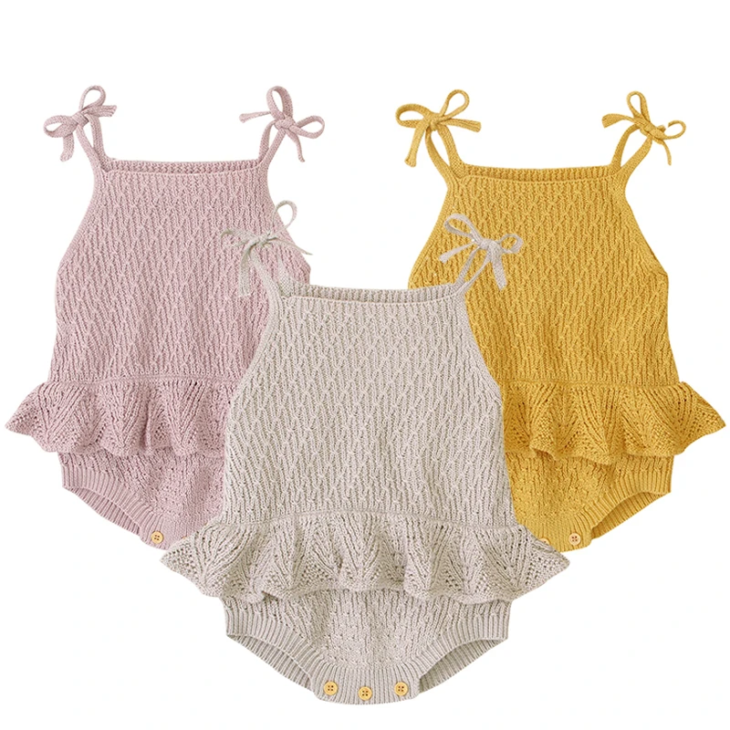 

От 0 до 3 лет боди для малышей; Летние комбинезоны без рукавов для маленьких мальчиков и девочек; Милый Вязаный комбинезон в виде листьев лотоса для маленьких детей