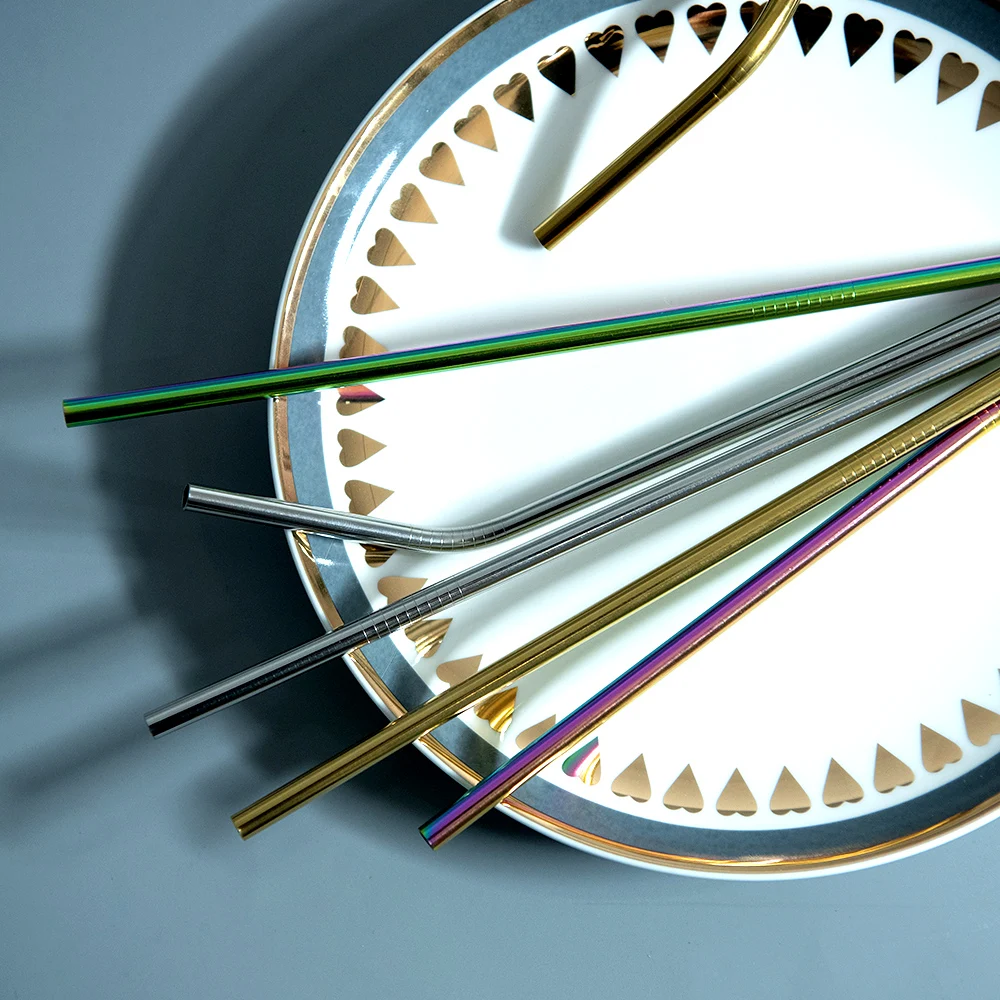 Лазерная цветная многоразовая соломинка из нержавеющей стали металлическая