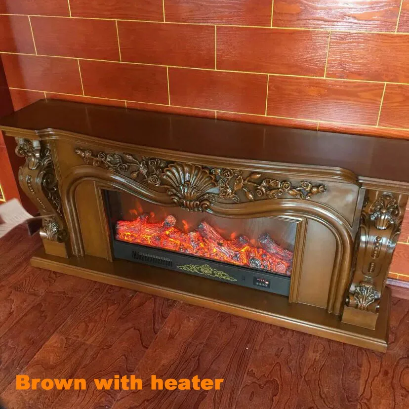 Brown with heater Набор для камина, chimneypiece W160cm, деревянная каминная стойка с электрической вставкой для камина, горелка, искусственный светодиодный, оптическое пламя, украшение - Цвет: Brown with heater