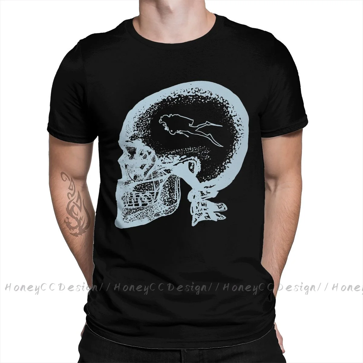 Scuba Diver skull T-Shirt Men Top Quality 100% Cotton Short Scuba Diving Xray Diving Skull Summer Sleeve asual Shirt Loose Tees