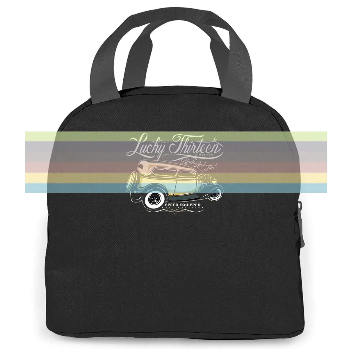 

Print Authentic Lucky 13 Black And Tan Speed Equipped Hot Rod Printed women men Portable insulated lunch bag adult