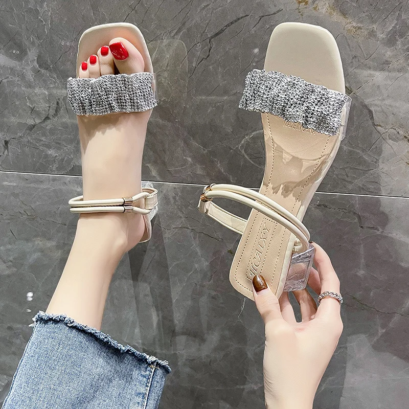 

Female Sandal Black Shoes for Women Two Weare High Heels Espadrilles Platform All-Match 2021 Summer Med Girls Beige New High-hee