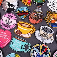 cartoon coffee patch embroidered patches for clothing outdoor stripes patch iron on patches for clothes appliques stickers diy