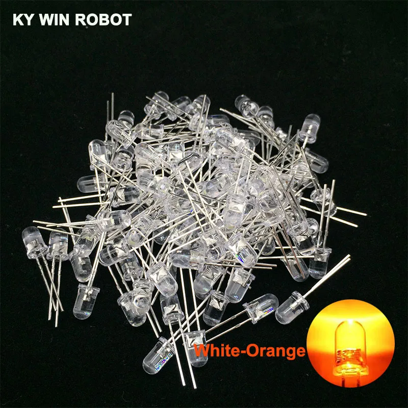 100pcs White-Orange 100 шт. 5 мм светодиодный Диод 5 мм Ассорти комплект белый зеленый красный синий желтый оранжевый розовый фиолетовый теплый белый DIY светильник светодиод - Цвет: 100pcs White-Orange