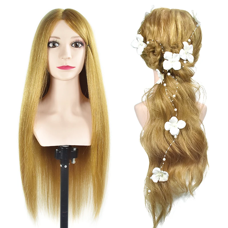 27  70cm Long Blonde Hair Training Head Mannequin For Hairstyle Salon Professional Hairdressing Doll Heads Hair Styling Practice