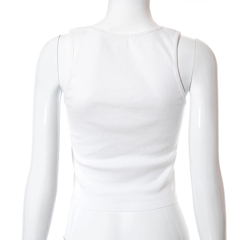 

Bomblook Casual Fashion Summer Clothes For Women 2021 Sleeveless O-neck White Y2K Crop Top Female Streetwears