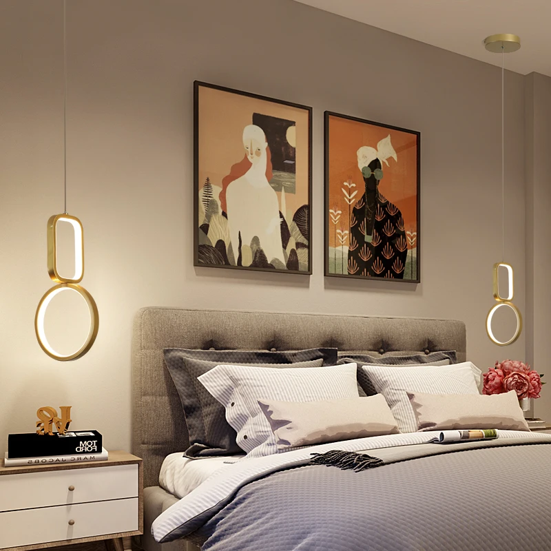 led chandelier Nordic post-modern style bedroom bedside chandelier wrought iron round bedside lamp led creative chandelier