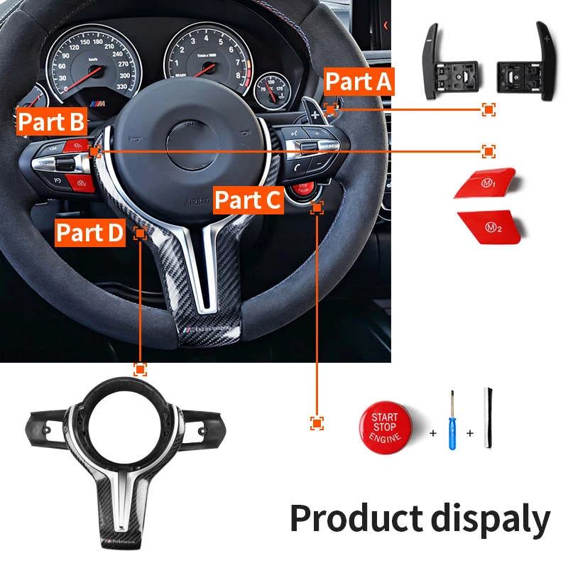 Pаспродажа Отделка на руль для BMW, накладка из углеродного волокна для BMW F20, F22, F30, F31, F32, F33, F36, F10, F06, F12, F13, F15, F16, M-sport, M2, M3, M4, F87, F80, M6