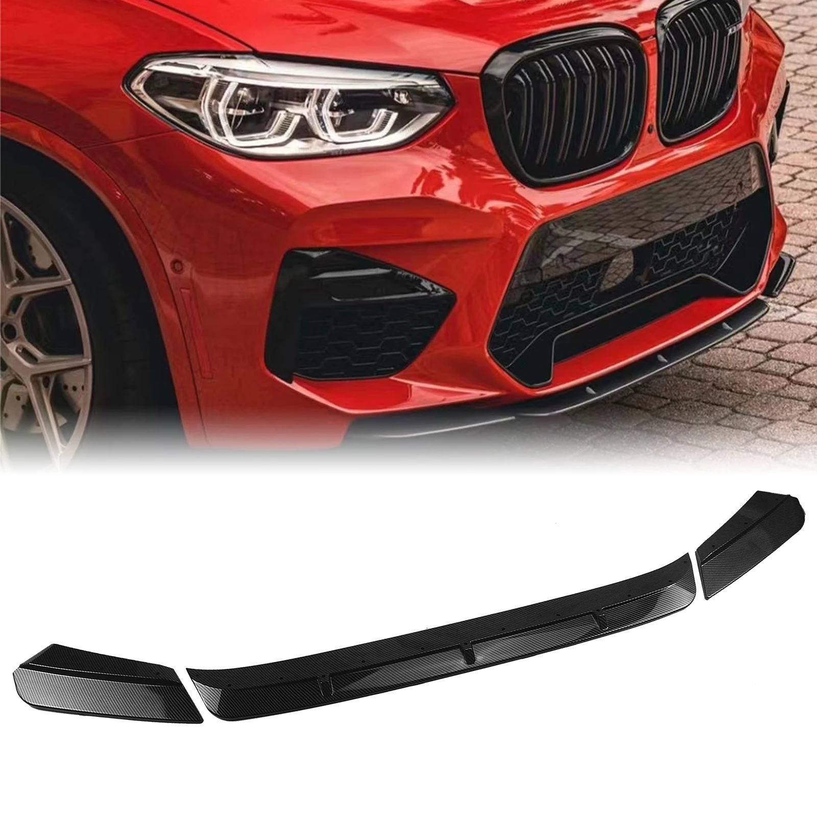 

Front Bumper Spoiler Lip For BMW X3M X4M 2019-2022 Carbon Fiber Look Car Lower Body Kit Splitter Guard Plate Board Protect Blade