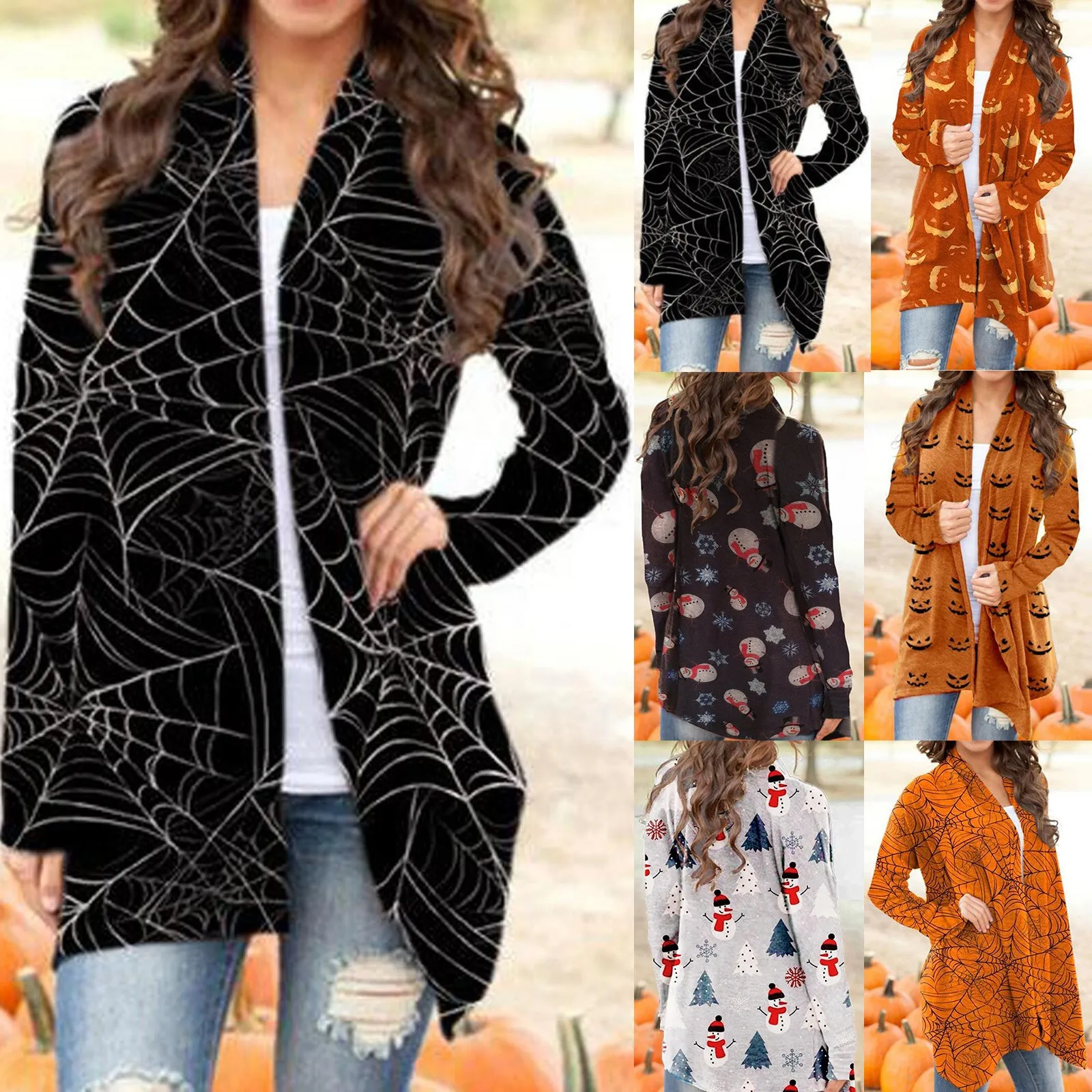 

8 Colors Coat Women New Autumn Thin Christmas Open Front Long Loose Flowy Hem Cardigan Coat