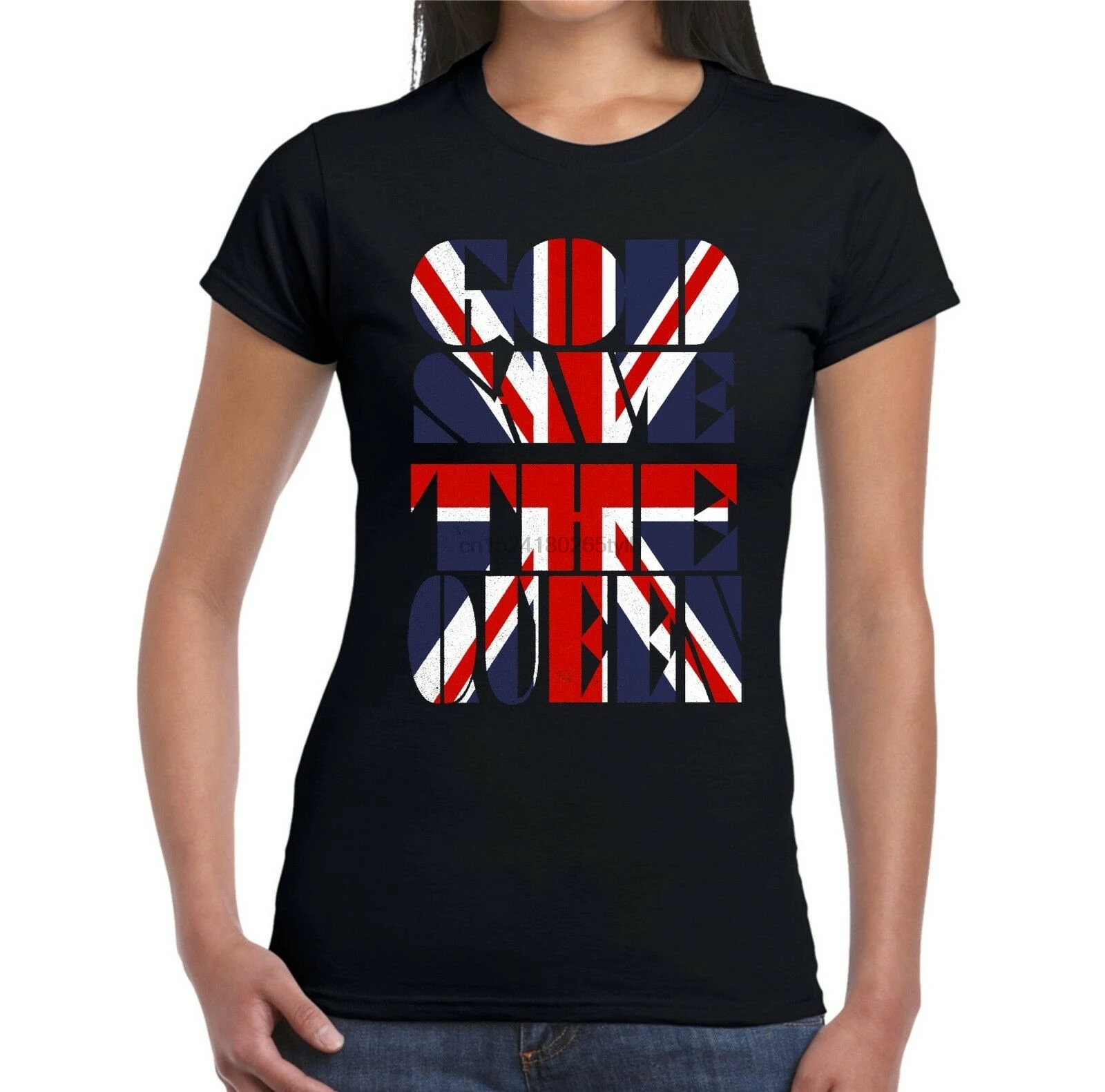 

Velocitee Ladies T-Shirt God Save The Queen Union Jack Flag GB UK V137