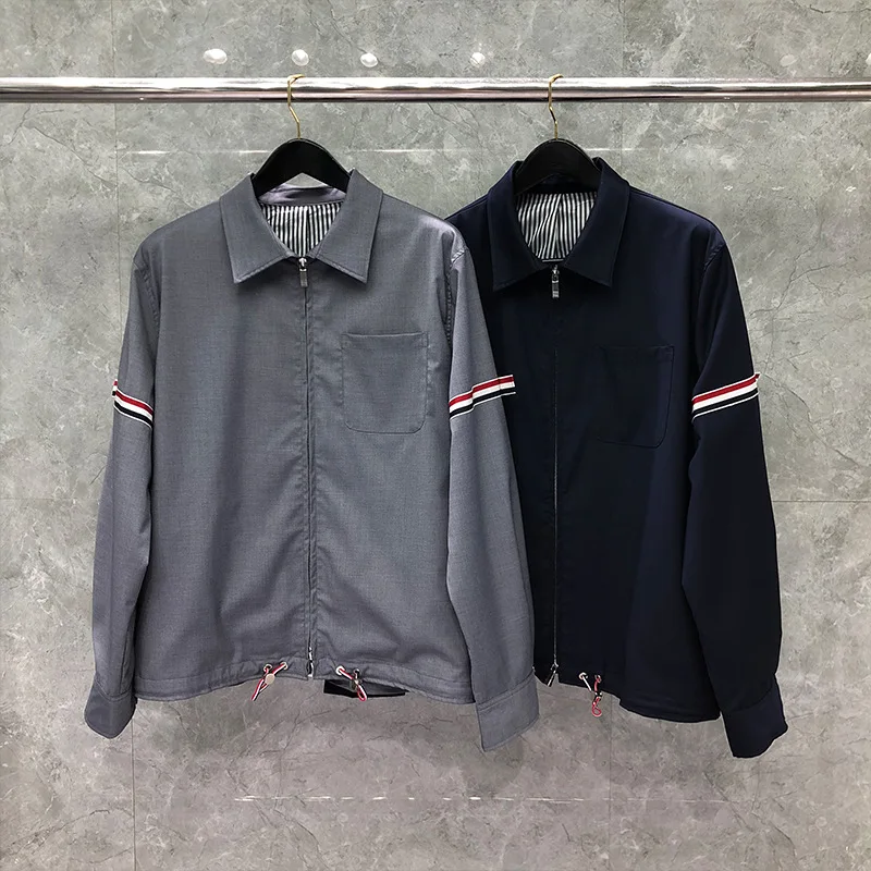 

2021 Fashion Brand Jacket Men Zipper Cardigans Clothing Spring Autumn Striped Loose Turn Down Collar Solid Casual Coat