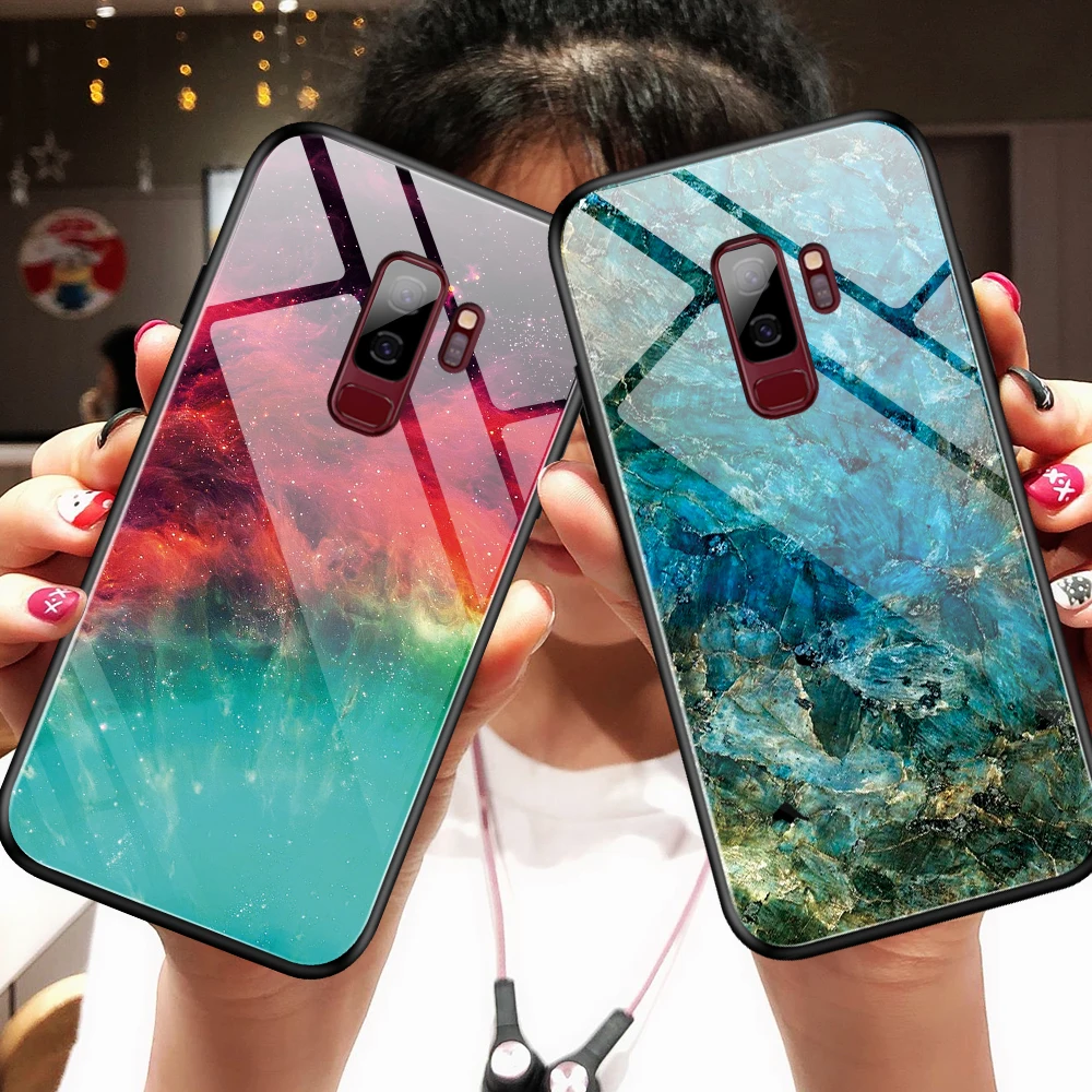 Защитный чехол из ТПУ с градиентным закаленным стеклом для Galaxy Samsung S9 S10 Plus S10e Note 9