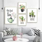 Растительные плакаты и принты, Картина на холсте с зелеными растениями и кактусами, домашнее милое художественное изображение, подарок для новоселья, домашний декор
