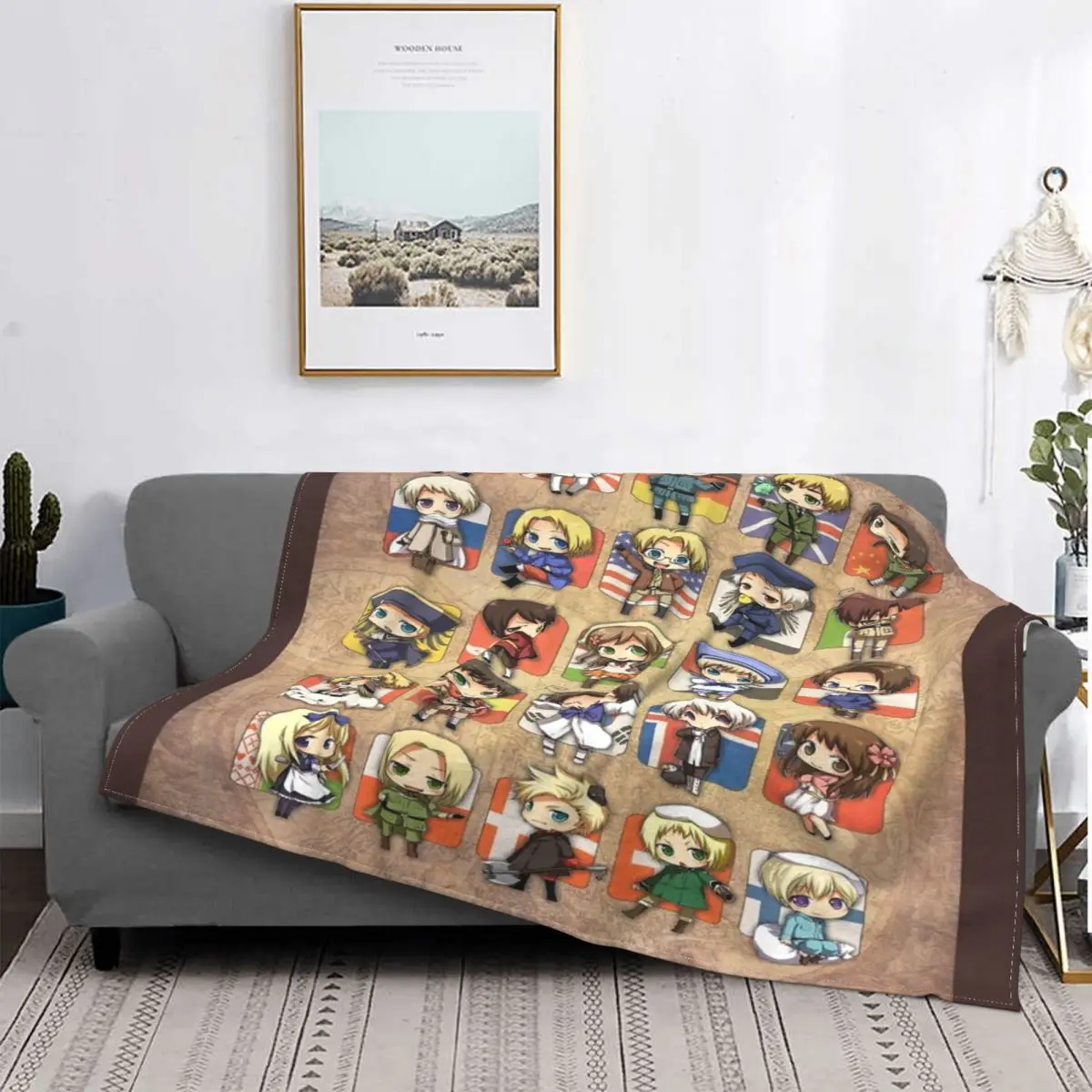 

Hetalia-Manta de grupo a quadros para cama, manta с капучиками для малышей, пикников