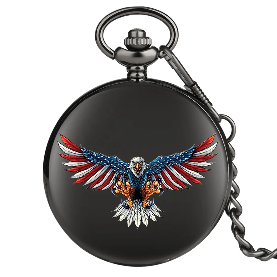 

New Arrivals United States Theme Quartz Pocket Watch Classic American Flag Eagle Pendant Necklace Watches for Men Women Dropship