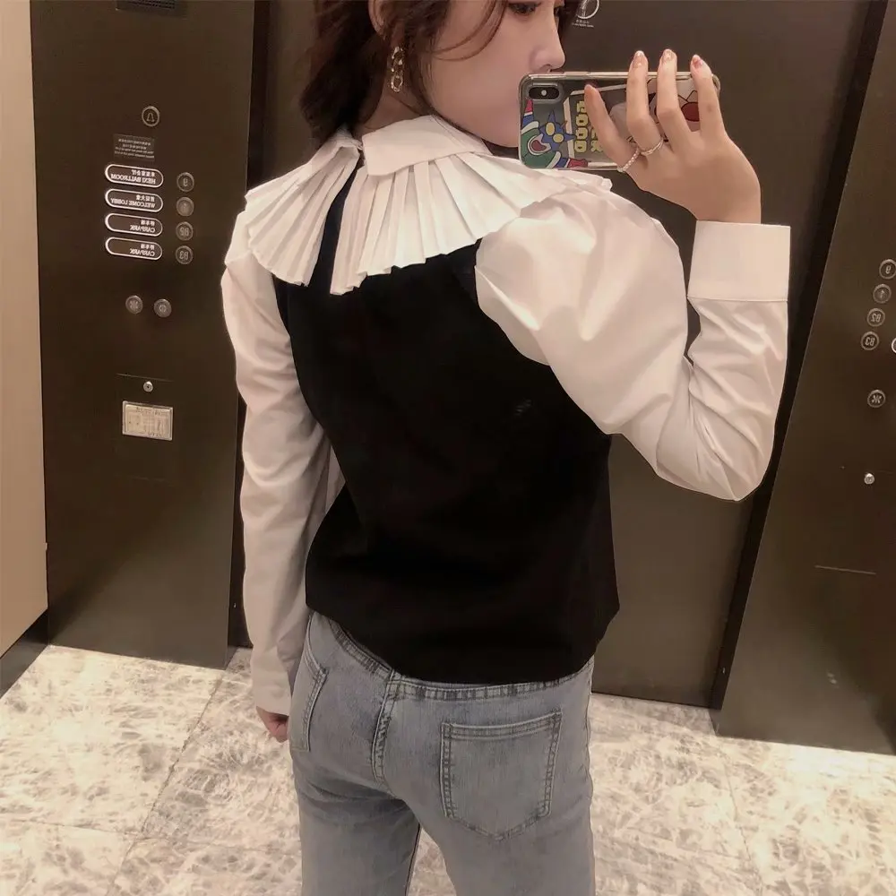 

ZA 2020 New Fashion Women Bowknot Splicing Diamonds chiffon shirt Turn-down Collar Long Sleeve Chiffon Tops