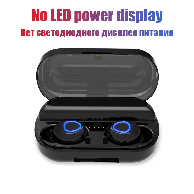 No LED Power VOULAO Bluetooth наушники беспроводные Bluetooth V5.0 наушники 9D стерео спортивные водонепроницаемые наушники гарнитура с микрофоном+ зарядная коробка - Цвет: No LED Power