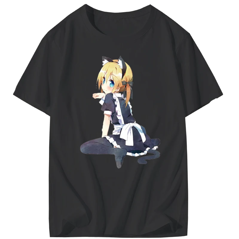 anime shirt Neko Waifu Ahegao Girl T-shirt otaku Senpai Nerdy comics Harajuku cat Japanese manga pop | Мужская одежда