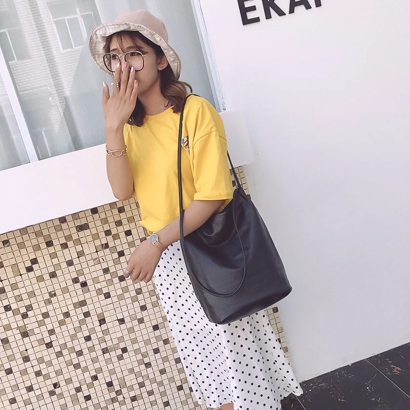 Черная сумка через плечо женские кожаные сумки Большая вместительная женская