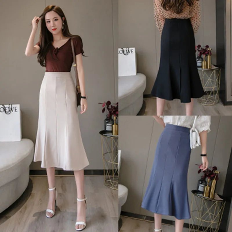 

KSXDSIUWoman's Skirt 2020 Casual Package Hip High Waist Office Work Wear Mermaid Skirts Womens Black Saia Midi Mujer Faldas