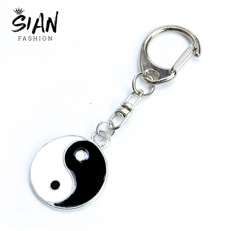 

Enamel Tai Ji Yin Yang Keychains Holder Pendant Classic Black White Chinese Taoism Sign Key Chains Keyrings Wholesale Jewelry