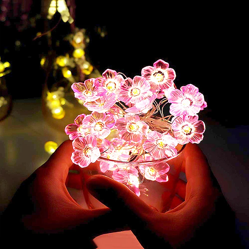 

LED AA Battery Plum Lamp String Night Light 1/2/3M Peach Flower Fairy Lamp String Home Garland Bedroom Wedding Decor Lighting