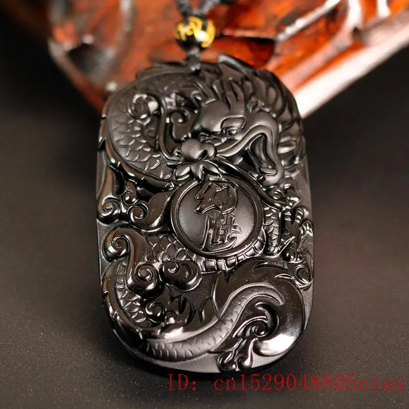 Натуральный черный обсидиан бусы ожерелье ручной работы ДРАКОН нефрит кулон