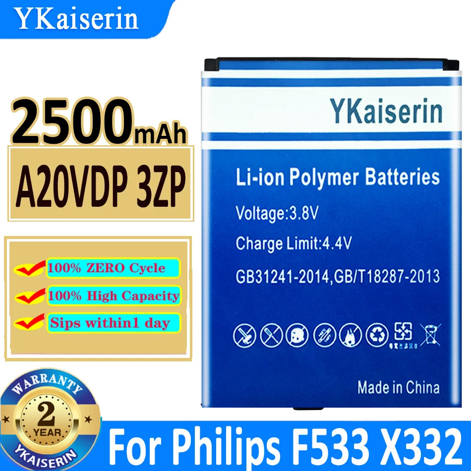 

2500mAh YKaiserin Battery A20VDP/3ZP Replacement Battery For Philips F533 X332 CTF533 CTX332 New Battery + Track Code Bateria