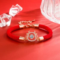 new years chinese zodiac cattle red rope gold bracelet for female cute and smart hollow inlaid diamond small cow hand jewelry