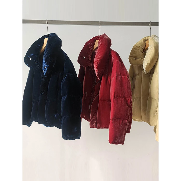 

(Pre-sale) Velvet Short Down Jacket 2021 Winter 90 White Duck Down Down Jacket Women