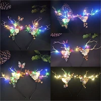 led luminous deer antler hair hoop headband for christmas cute elk ear berry flower headdress for women jewelry glow at night