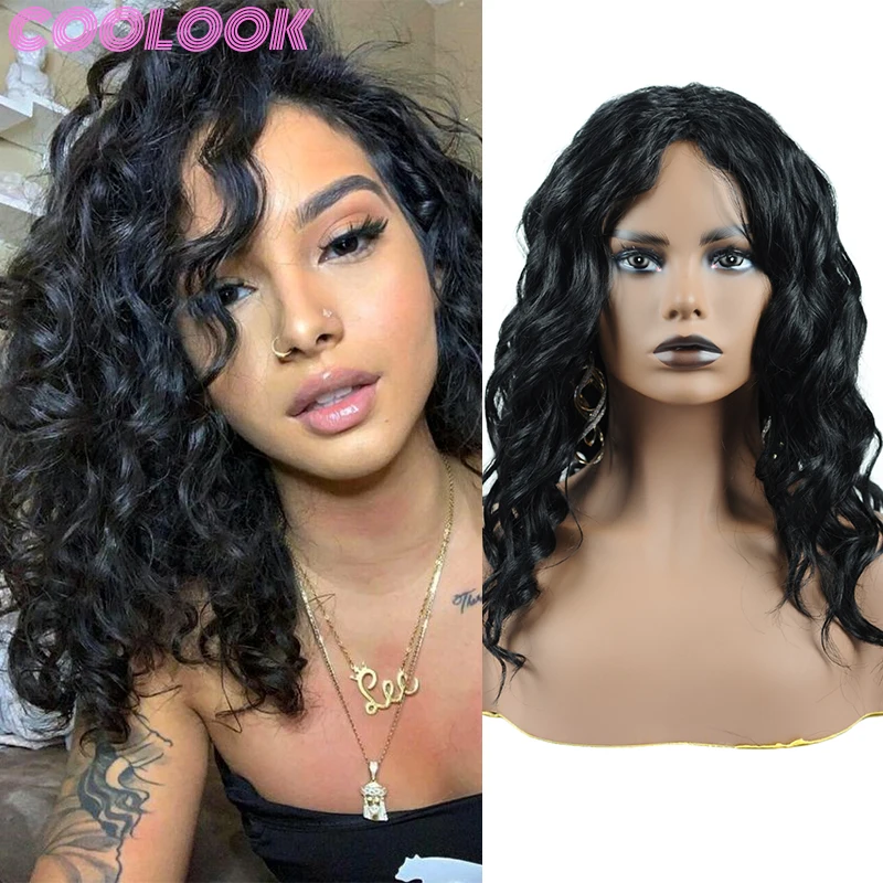 

14 Inch Short Curly Wavy Women's Wig Natural Curly Shoulder Length Wig Synthetic None Replacement Body Wavy Wig Parrucca Cosplay