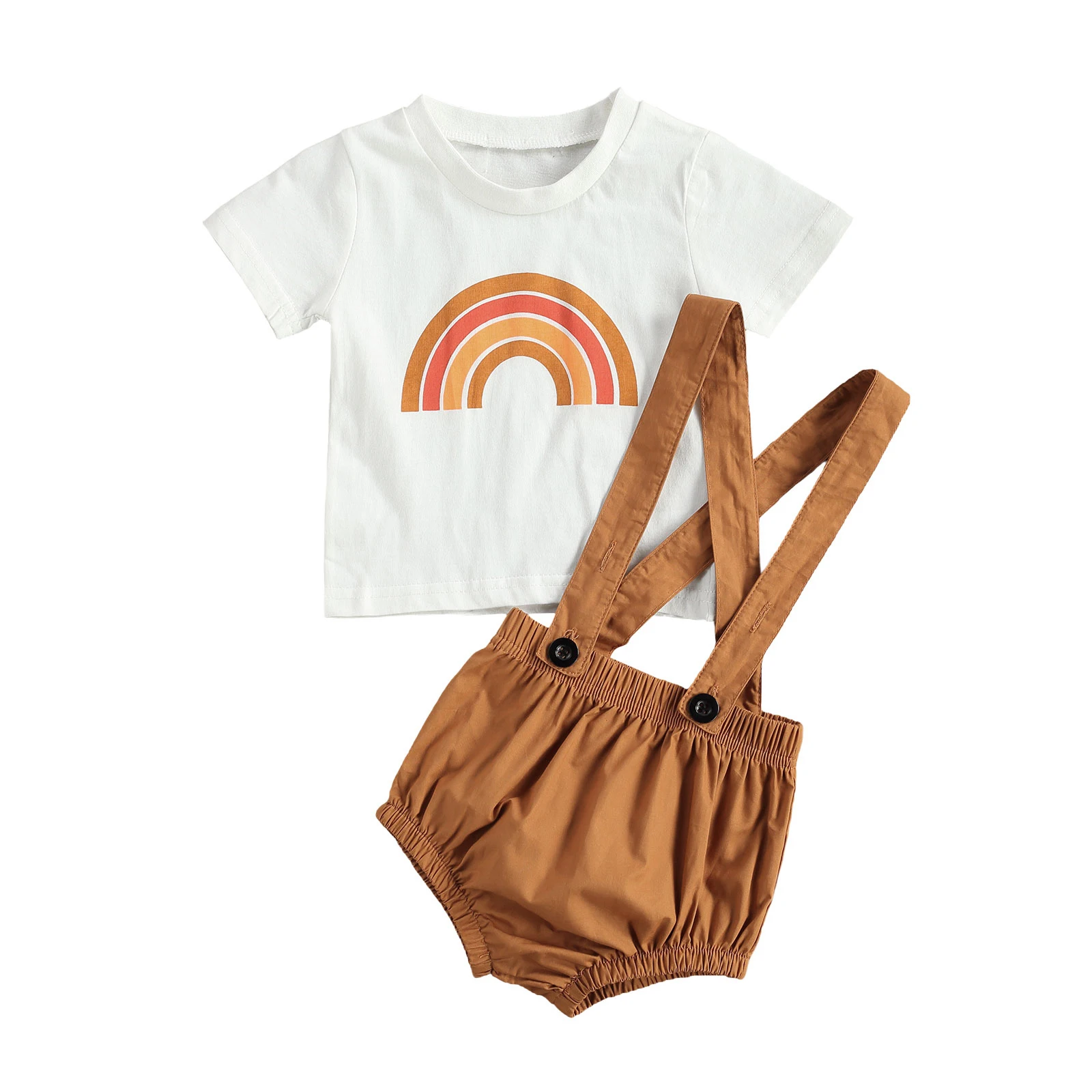 

lioraitiin 0-24M Newborn Infant Baby Girl 2pcs Clothing Set Short Sleeve Rainbow Printed Top Shirt Solid Shorts Outift
