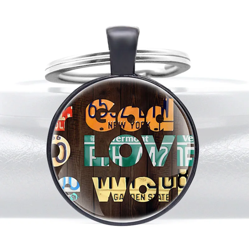 

Colorful Bible Verse Pattern Glass Dome key Chain Key Ring Men Women Decoration Jewelry Gift