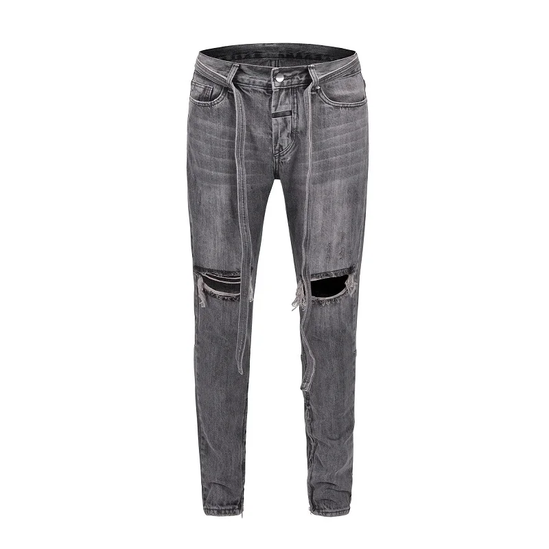 QoolXCWear Men Distressed Stretch Knee Ripped Hole Skinny Jeans Justin Bieber Street Wear Pencil Pants Trousers Clothes K67 | Мужская