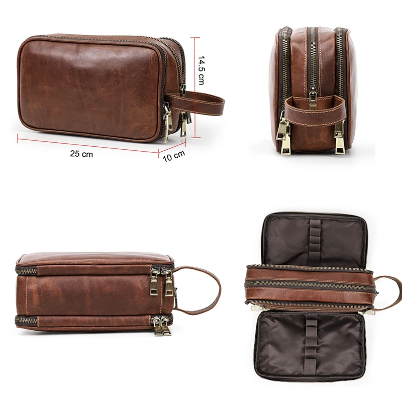 Beste Crazy Horse Lederen Mannen Wassen Tas Toevallige Reizen Comestic Storage Case Clutch Handtas Make Organisator Mannelijke Toilettas Neceser