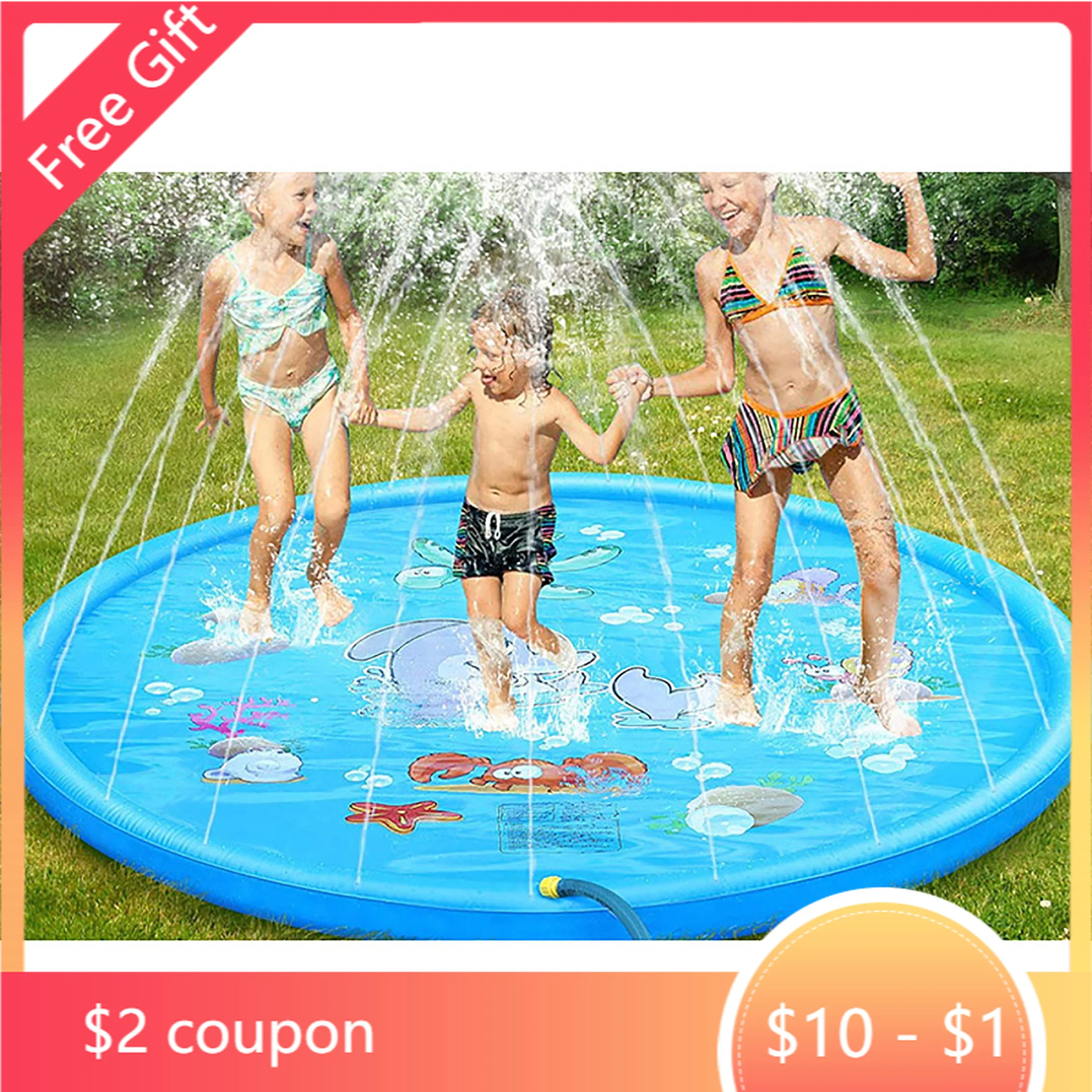 

100 150 170cm Pad Water Sprinkler Mat for Kids Outdoor Summer Toy Baby Swimming PVC Pool Play for Children Ages 1-12 Y Toddlers