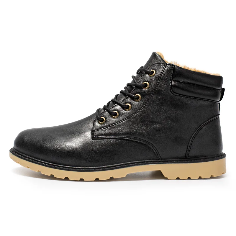 Black Boots VESONAL/ г. Зимние рабочие ботинки для повседневной мужской обуви теплая короткая плюшевая обувь кроссовки для взрослых Мужская прогулочная обувь в деловом стиле - Цвет: Black Boots