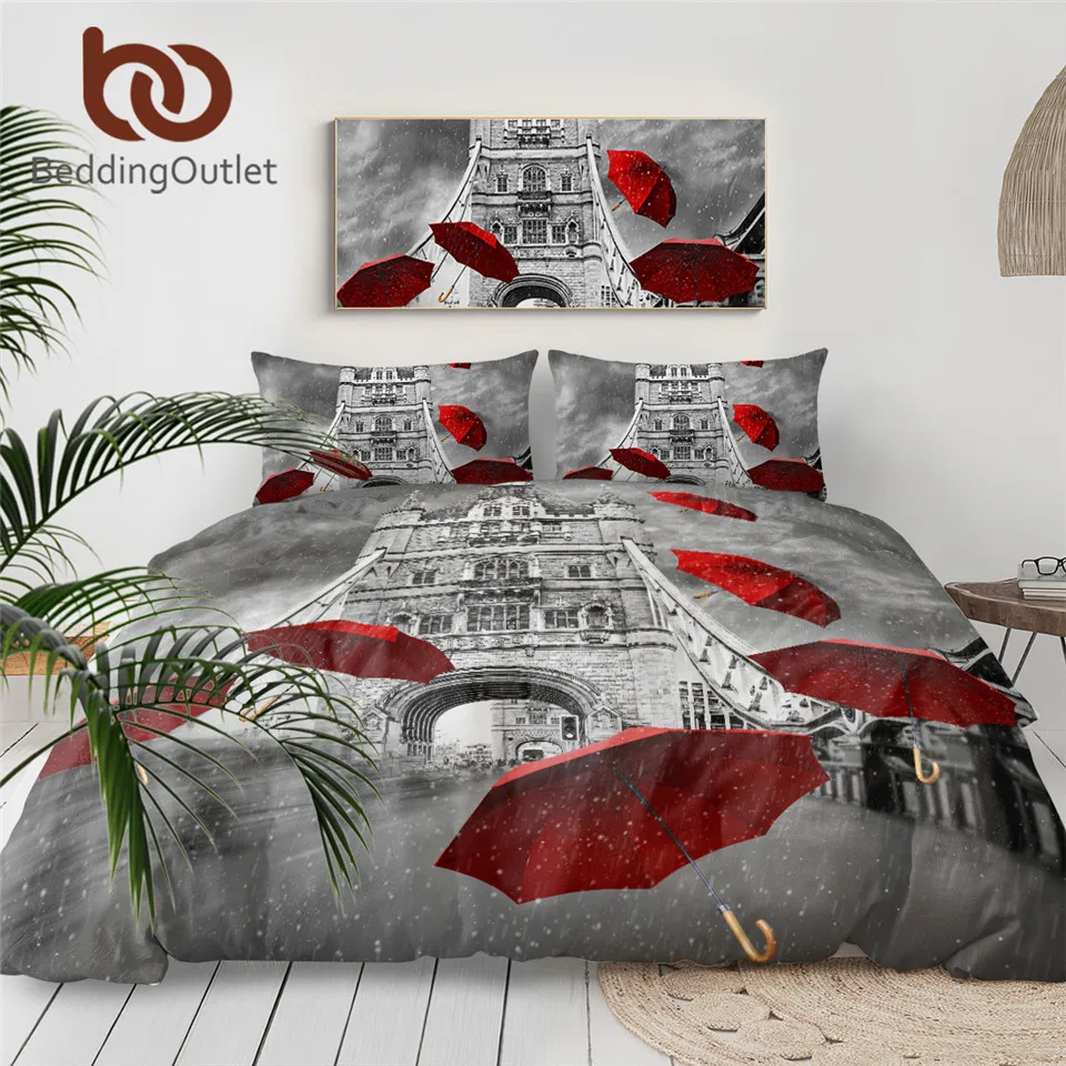 

BeddingOutlet Red Umbrella Bedding Tower Bridge on River Thames Bed Cover Romantic Bed Set England London Bedspreads Dropship