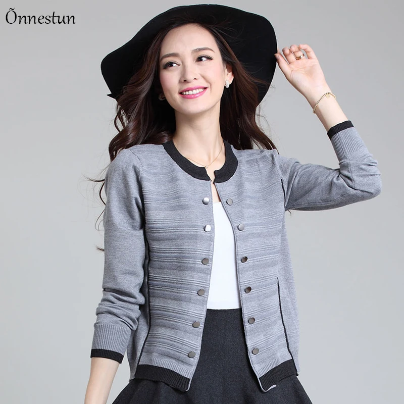 Sweater Women Autumn Long Sleeve Cardigan Patchwork Korean Style Short Design Outerwear Knitwear Solid Cardigans |