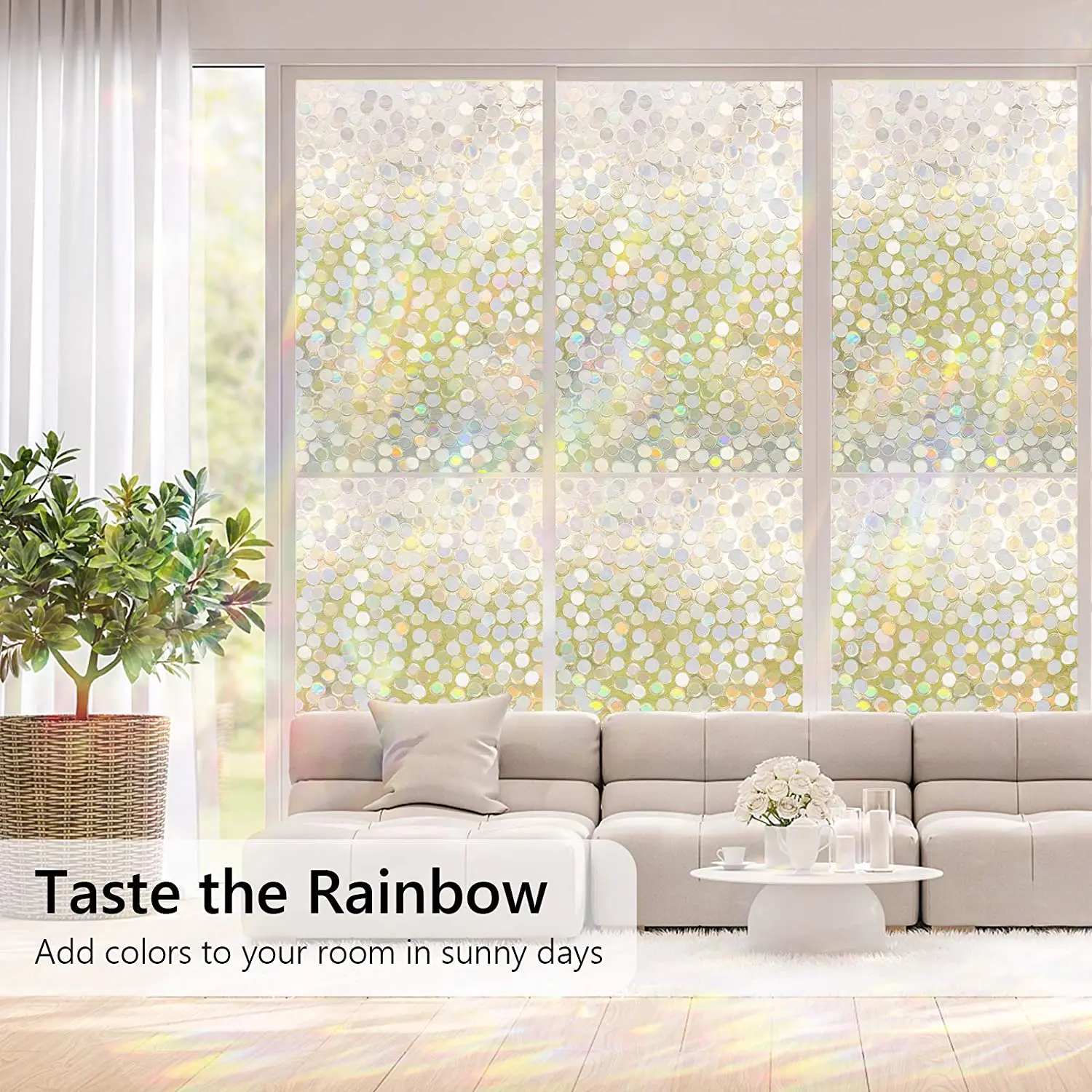 

3D Rainbow Decorative Window Film for Privacy Protection Uv Blocking,Vinyl Static Cling Non Adhesive Stained Window Stickers