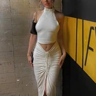 Сезоны 2021 летний короткий топ, майка без рукавов Цвет, длинные штаны с высокой талией юбки 2 комплекты из двух предметов для женщин уличная ASSU83079