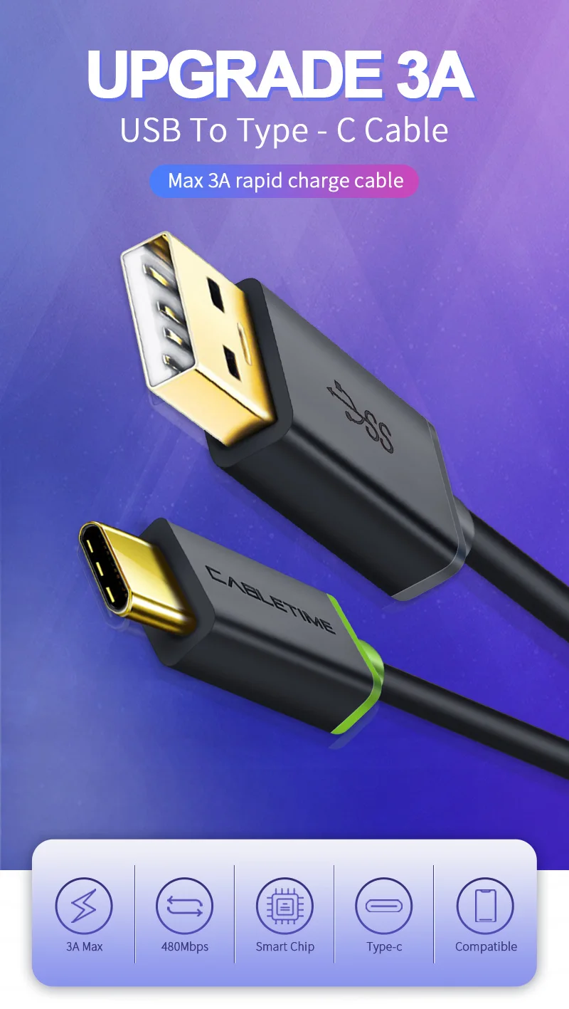 Кабель usb type-C, 3 А, кабель для быстрой зарядки, USB2.0, кабель для синхронизации данных, для samsung Galaxy S9 Plus, Note 9, Xiaomi, Oneplus 6, N036