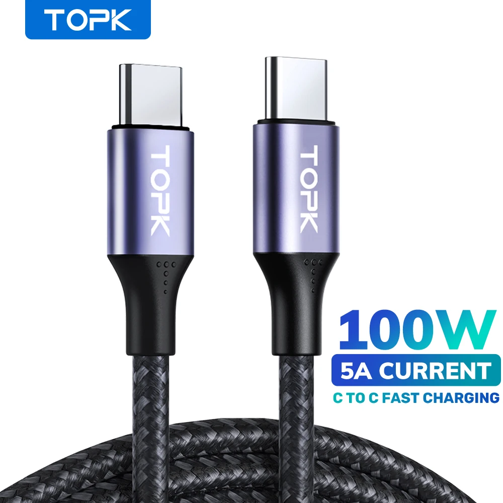 TOPK AC10 100 Вт USB C к Type кабель 5A Быстрая зарядка для телефона зарядный шнур Macbook Pro iPad