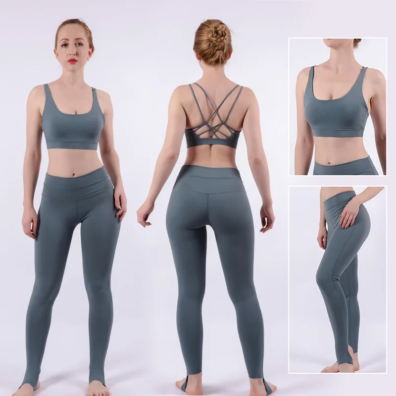 

Fitness Yoga Sets 2 Piece Track Suit Gym Clothing Sport Bras Leggings Sport Set Women Deportiva Mujer Chandal Croptop Sportswear