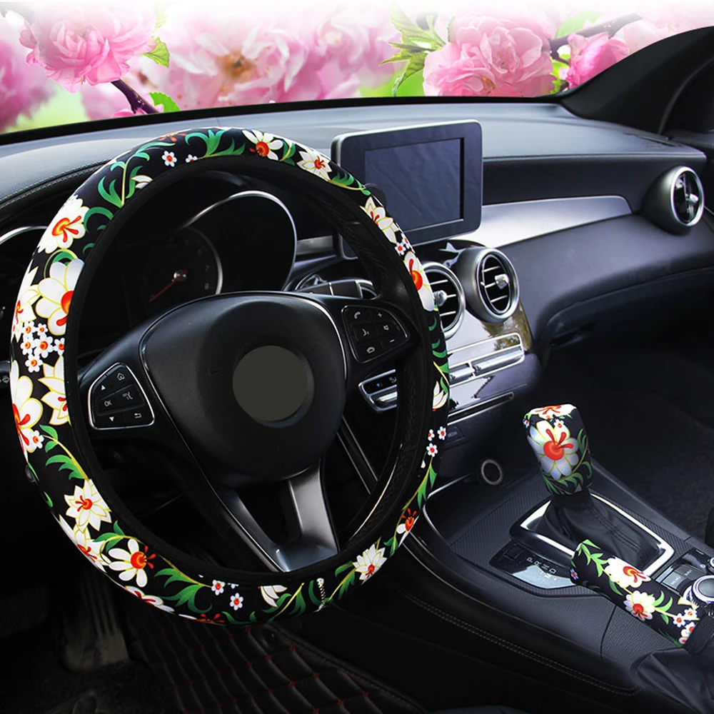 

1 set Steering Wheel Cover Four seasons 37-38CM Elastic Knitted fabric