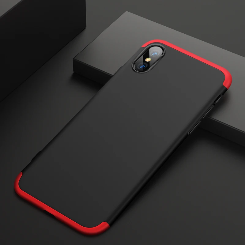 For iPhone X XR XS Max GKK Case 360 All-inclusive 3 in 1 Hard PC Matte Back Cover for 5 5s se 6 6s 7 8 Fundas Coque |