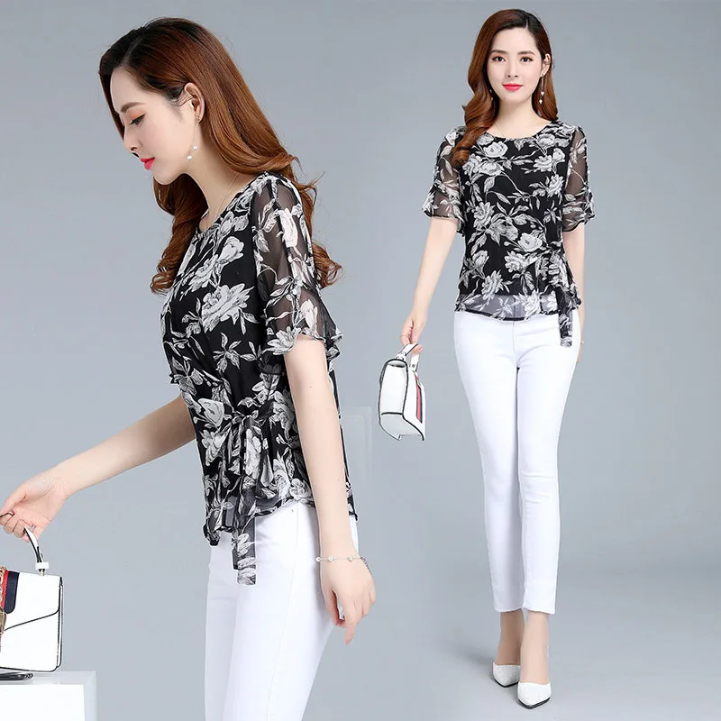 Женские весенне-летние стильные шифоновые Блузки Рубашки повседневные короткий