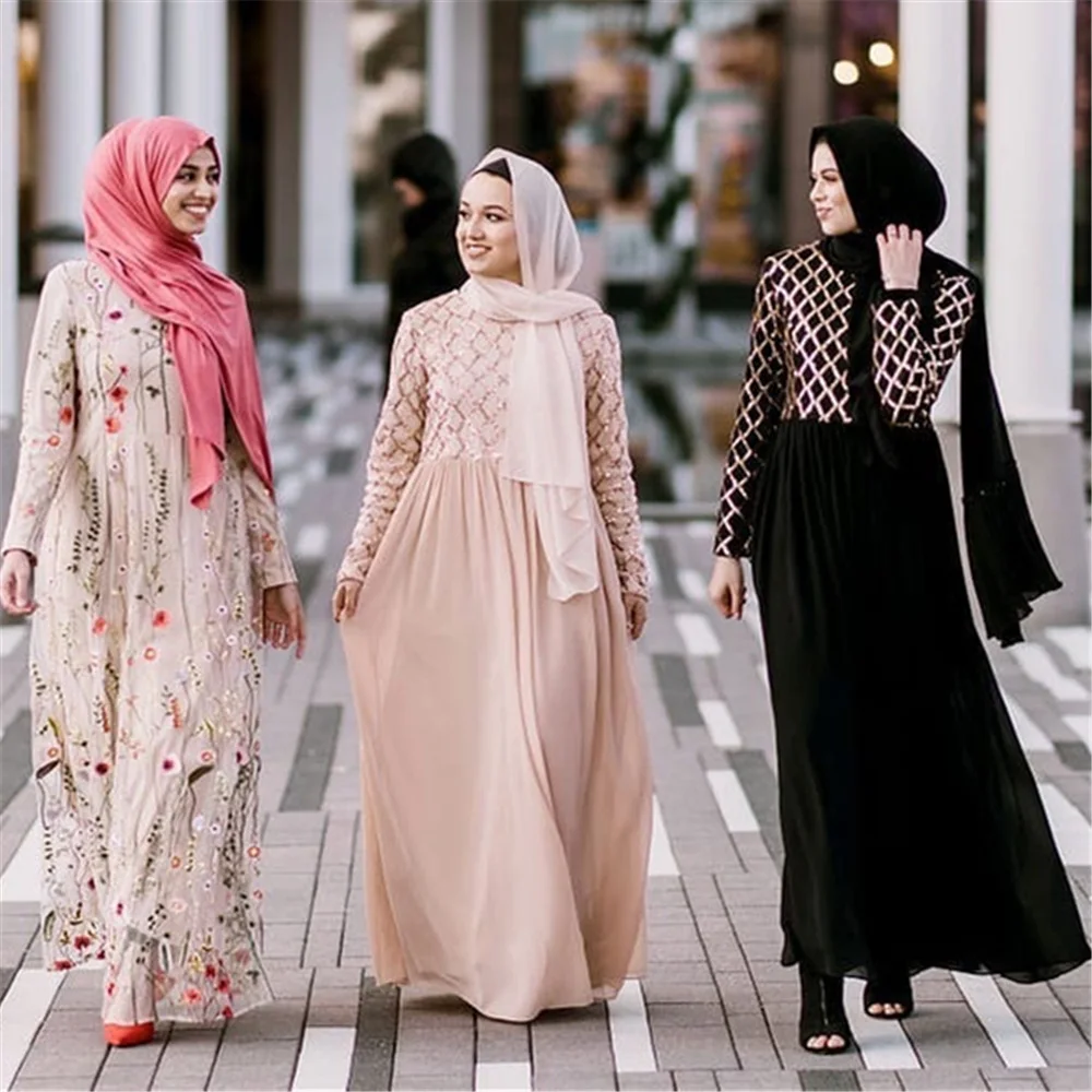 Мусульманское платье-Кафтан abaya Дубай цветочные кружева вышитые халат элегантные скромные Модные женские исламские турецкие платья с длинными рукавами